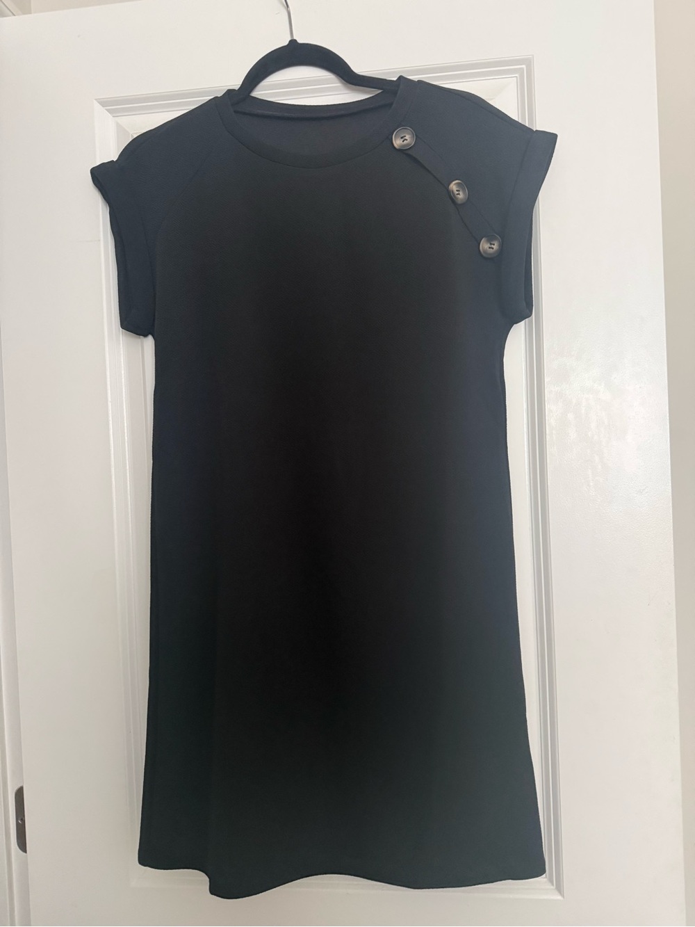 Woman’s Black Button-Shoulder Knit Dress